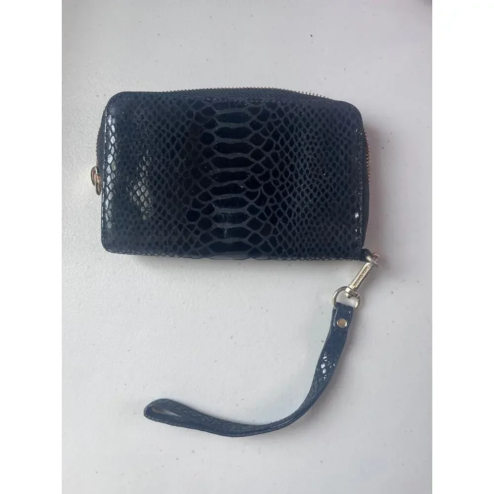 Michael Kors Black Snakeskin Embossed Zip Around Wristlet Wallet